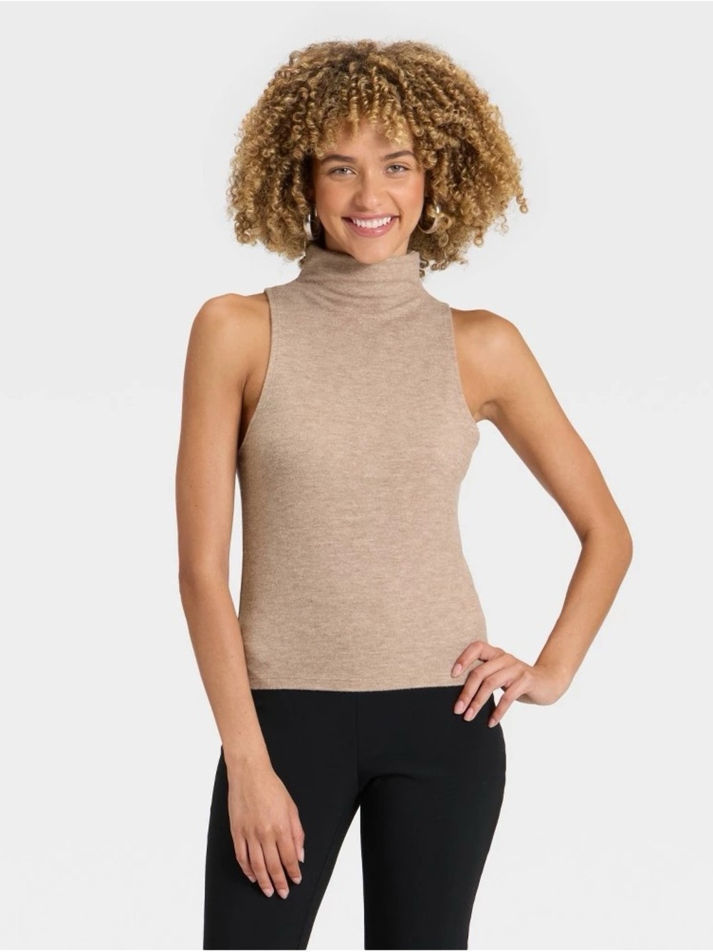 a new day Neutral Taupe Sleeveless Turtleneck Tank b155s